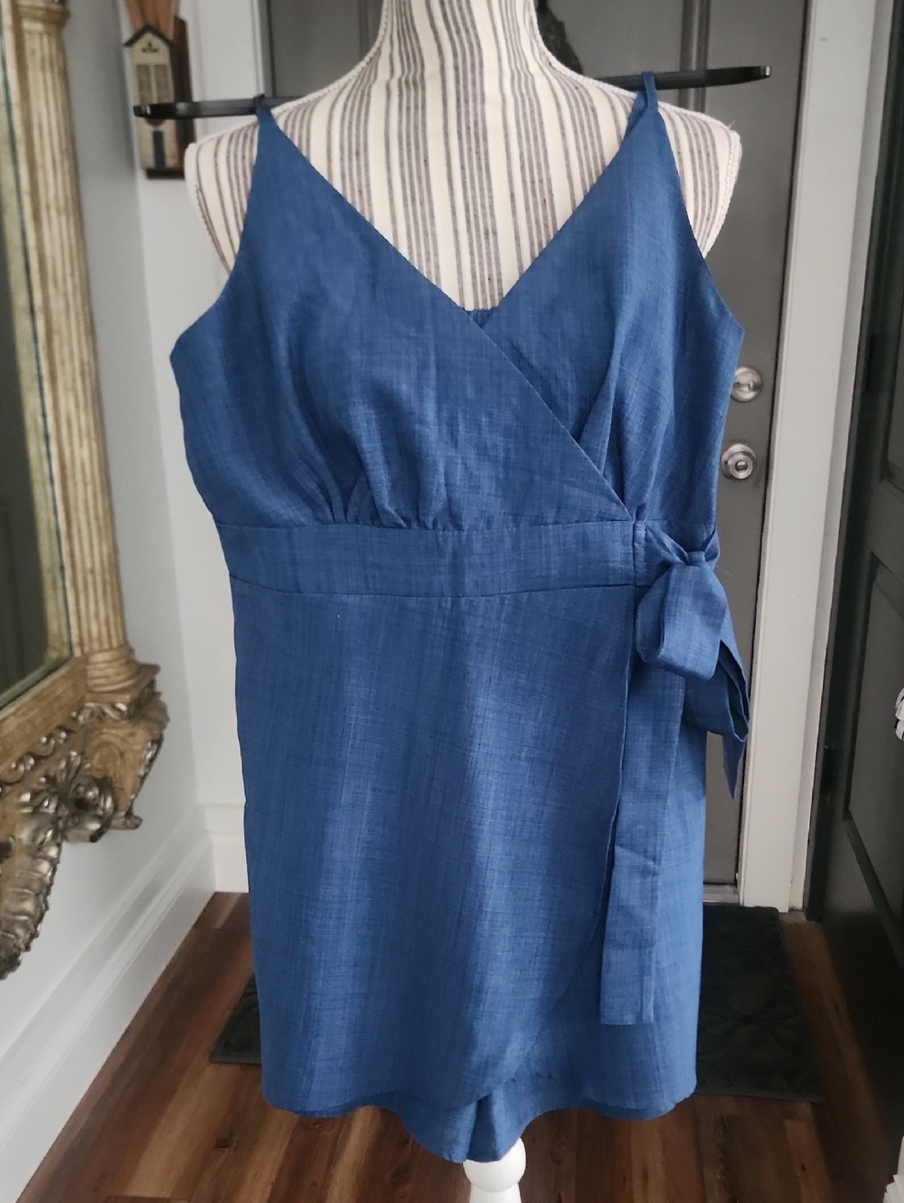 Blue Wrap-Front Sleeveless Romper